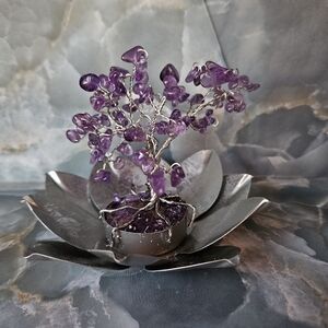 Amethyst Chip Gem Tree Of Life on Lotus Dish - Purple